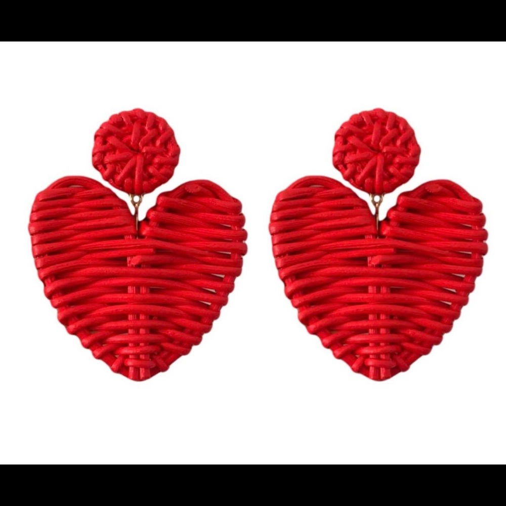 New Red Rattan Heart Earrings